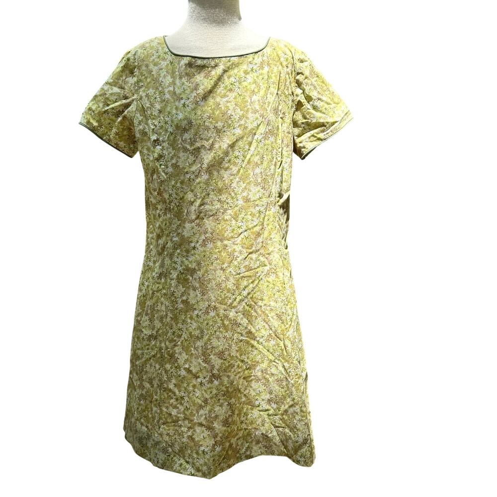 Vintage 60s/70s MOD Shift Dress Sz Lrg/Med A-line Green Moomoo Short Sleeve